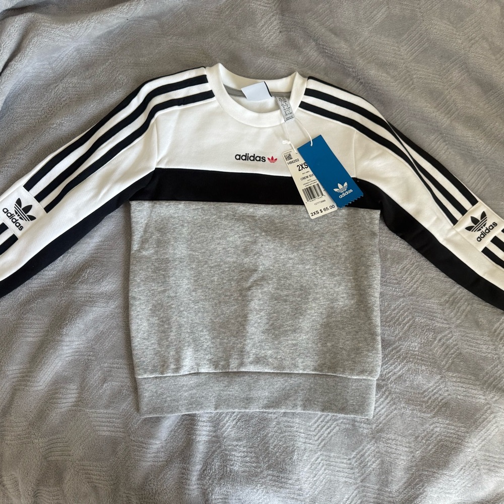 Adidas Toddler White, Black, and Gray Crewneck Sweater Set